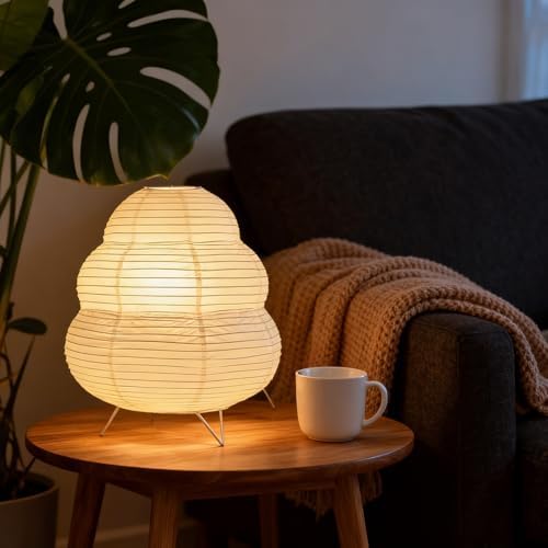 Cute Paper Lamp, 3 Color Ambient Lighting Lamp, Cozy Accent Side Table Lamp, Small Warm Glow Light for Bedroom Living Room Desk (White, 10inch) - Image 2