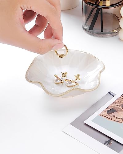 2PCS Lotus Leaf Shape Ring Holder Dish, Small Key Bowl, Ceramic Trinket Tray Jewelry Dish Organizing Necklace Earrings for Mom Friend Sister, All Jewelries Are NOT Included.White+Deep Blue. - Image 4