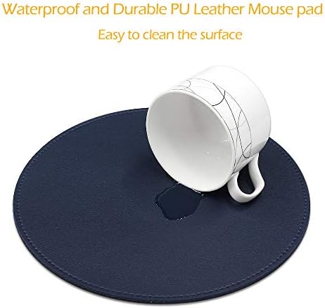 ProElife Premium Cute Round Mouse Pad Mat Waterproof PU Leather 8.66-Inch Mousepad with Anti-Skid Base Stitched Edge for Home Office Gaming Computer Laptop Accessories (Blue) - Image 6