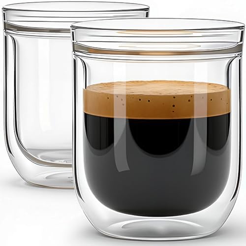 Aquach 8oz Double Walled Glass Espresso Cups Set of 2, Insulated Small Mugs by Aquach