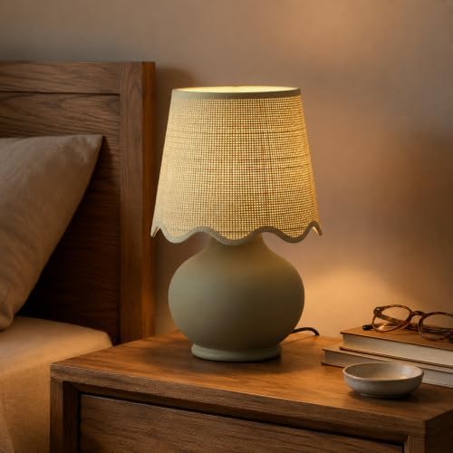 Benton Ceramic Table Lamp with Fabric Shade – 13" Bedside Accent Lamp for Bedroom, Living Room & Nightstand (Taupe) - Image 3