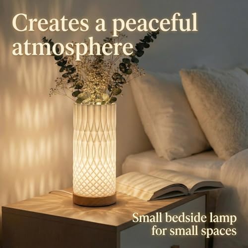 Small Bedside Lamp for Nightstand, 3D Printed Mini Table Lamp, 3 Color Temperatures Warm to Cool White, Cozy Small Lamp for Bedroom Dorm Tight Spaces, Ash Wood Base, 8.8 Inch Tall - Helix - Image 3