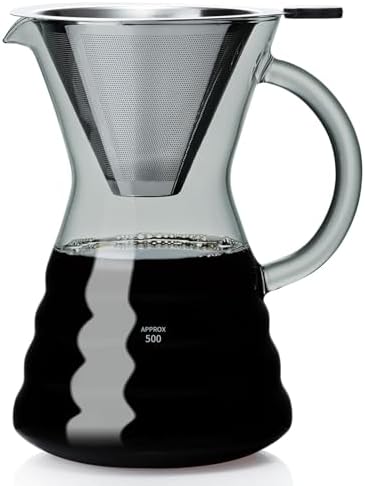Unbreakable - Pour Over Coffee Maker with Permanent Stainless Filter 27 fl oz, Thickened Heat-Resistant Borosilicate Glass Dripper Coffee Brewer, Stovetop Safe, Ink by Unbreakable