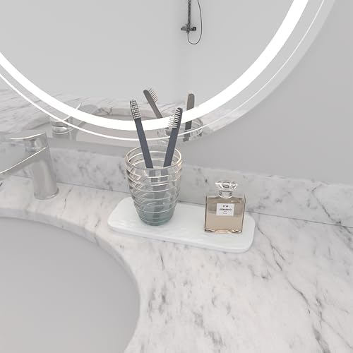 YEECOPON White Ceramic Bathroom Tray Rectangle Soap Tray Stone Vanity Tray - Image 3