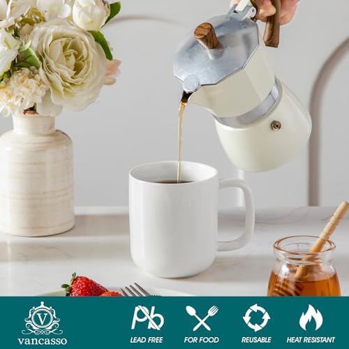 vancasso Porcelain Coffee Mugs Set, 12 oz Ceramic Coffee Cups for Latte Hot Tea Cappuccino Cocoa Milk Cups Set of 6, Dishwasher & Microwave Safe, White - Image 4