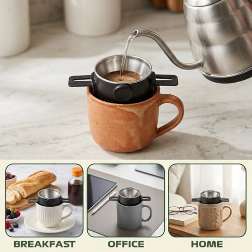 Pour Over Coffee Dripper Foldable,Stainless Steel Coffee Filter,Metal Mesh Coffee Filters Reusable,Backpacking Manual Coffee Maker Single Cup Portable - Image 6