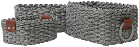 Woven Paper Rope Wicker Basket for Organizing(Set of 3,Grey) by QingtuHome