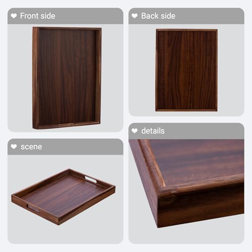 Wooden Serving Tray with Handles, Wood Decorative Trays for Coffee Table Tray, Rectangular Food Trays for Party Platters, Breakfast in Bed, Couch, Ottoman, Dinner, Appetizers, Decor(15.7x11.8x1.6) - Image 4