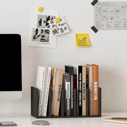 Desk File Holder with Five Tiered Compartments, Wood Desk File Organizer Vertical with Five Storage Compartments, Book Organizer for Desk, Office, Classroom, Black - Image 2