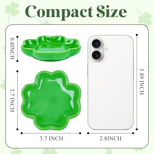 PUDDING CABIN Four-leaf Clover Ring Dish (4inch/10cm) Decorative Trinket Plate for Rings Earrings Necklaces, Green Home Decor, St Patricks Day Lucky Charm Irish gifts, Lucky Gifts for Women - Image 3