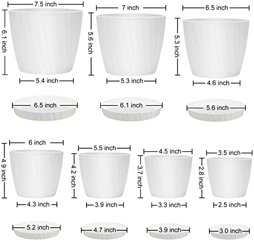 YNNICO 7 pcs Plant Pots with Drainage Holes and Saucers, Indoor Planters, Set of 7 (7.5, 7, 6.5, 6, 5.5, 4.5, 3.5 Inches), White - Image 5