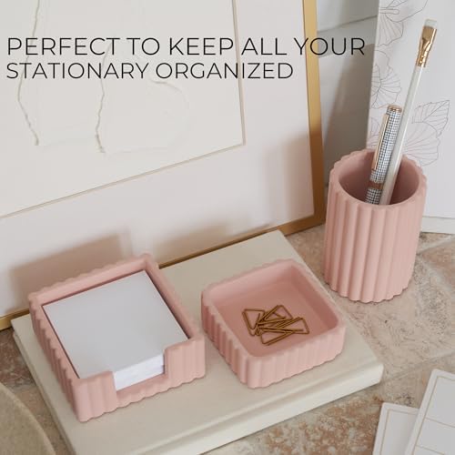 Modern Aesthetic Desk Accessories Set of 3 - Pink Concrete Organizers - Image 3