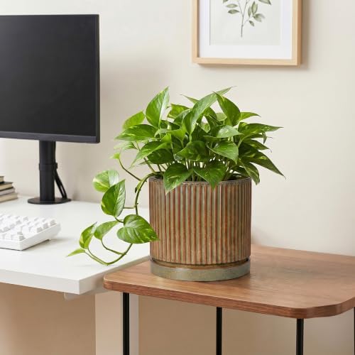 Ceramic Plant Pots, 8 Inch Planter, Round Plant Pot, Retro Brown - Image 5