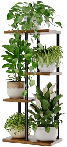 Bamworld Plant Stand 4 Tier Corner Metal Shelf Brown by Bamworld