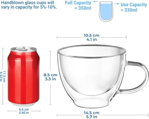 ecooe Double Walled Glass Coffee Mug 12 oz Latte Cappuccino Cups Set of 2 - Image 2