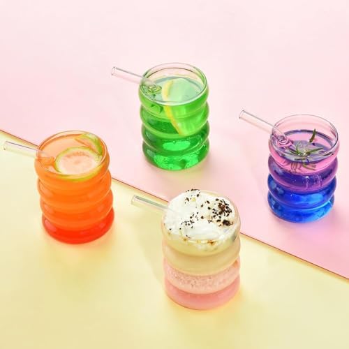 ALINK 16 oz Bubble Drinking Water Glasses Tumblers- Glass Cups Cute Ripple Shaped Vintage Ribbed Glassware- Cocktail,Soda, Juice, Coffee, Milk - Set of 4 - Image 4