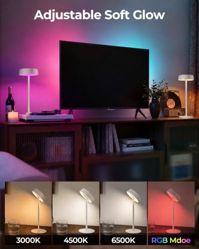 EZVALO Cordless Ambient Lighting, Rechargeable Table Lamp, Battery Operated - Image 6