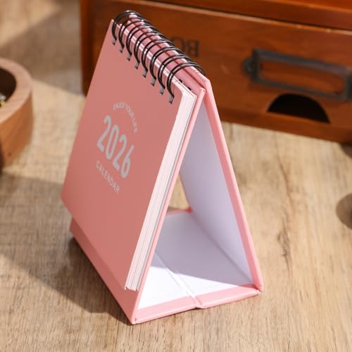 Mini Desk Calendar 2027-2028 - Jan 2027 to June 2028 Small Desktop Calendar Mini Daily Schedule Thick Paper Twin-Wire Binding with Stickers for Home Office School (Mini Pink) - Image 3