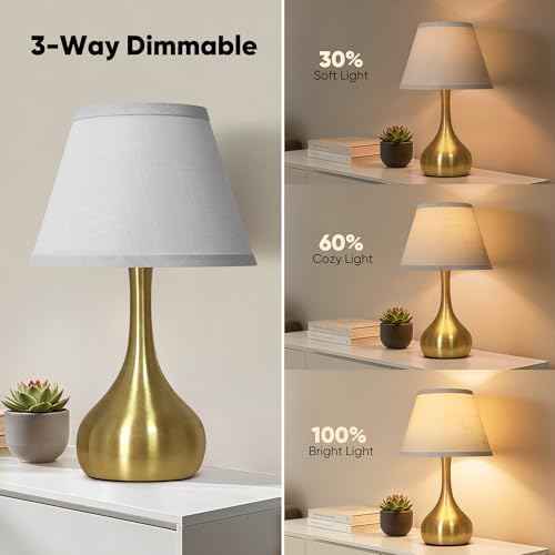 Touch Table Lamp for Bedroom Set of 2, 3-Way Dimmable Bedside Lamp for Nightstand, 17” Modern Metal Desk Lamp with Linen Shade for Living Room, Kids Reading, Dorm, Home Office Decor, Bulb Included - Image 3