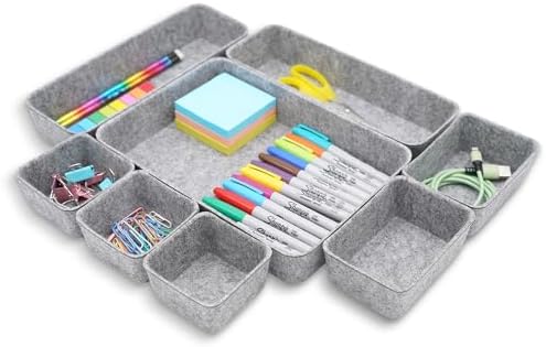 Welaxy Desk Drawer organizers tray Felt storage bins aesthetics room décor for home office dorm closet decluttering minimalist lifestyle (Gray) by Welaxy