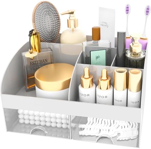 Makeup Organizer with Drawers, Cosmetic Storage for Dresser Vanity and Bathroom Countertop, Beauty Holder for Lipstick Brush, Skincare Organizer for Vanity, Cosmetic Display Case (Grey) - Image 2