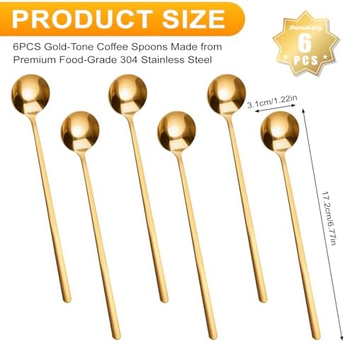 6 PCS Gold Coffee/Tea Spoon Set, 6.7 Inches Long Handle 304 Stainless Steel Espresso Spoon, Ice Tea Stirring Utensil, Durable Coffee Bar Accessory for Home and Café - Image 4