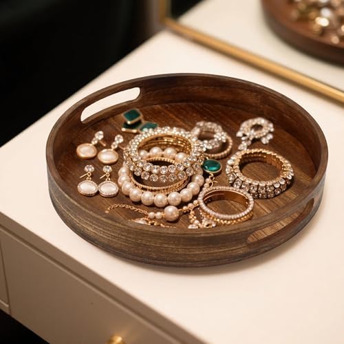 11.8" Round Wooden Decorative Tray with Handles,Wood - Image 6