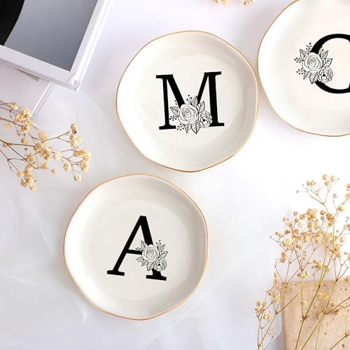 Initial A Ceramic Jewelry Tray, Bridesmaid Bride Engagement Birthday Gifts - Image 3