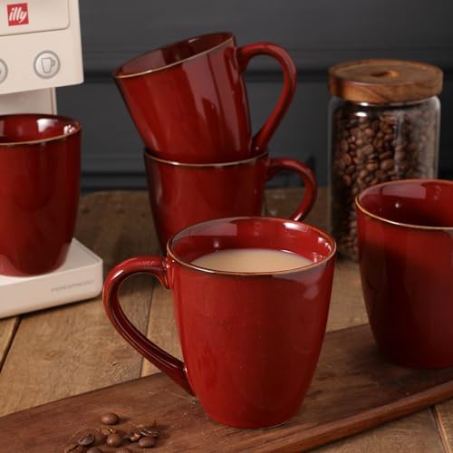 vicrays Coffee Mug Set, 12 Ounce, Set of 6, Ceramic Mug for Men, Women, Unique Glazed Mugs with Handle for Coffee, Tea, Milk, Cocoa, Cereal(Cherry Red) - Image 3