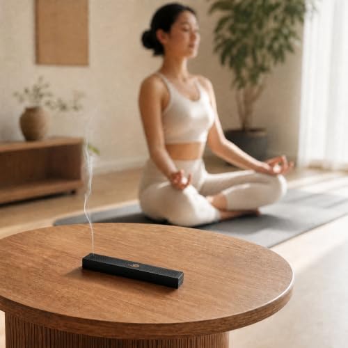 Chinese Incense Holder for Sticks with Ash Catcher - Wooden Incense Burner Box with Storage, Ceramic Lined, Anti-Ash, for Meditation, Yoga, Home Decor (Balck - Cloud) - Image 2