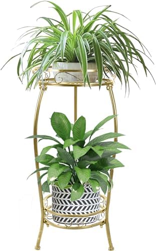 MOCORY Plant Stand Indoor Outdoor,2 Tier 27.1" Tall Metal Plant Stands,Gold by MOCORY