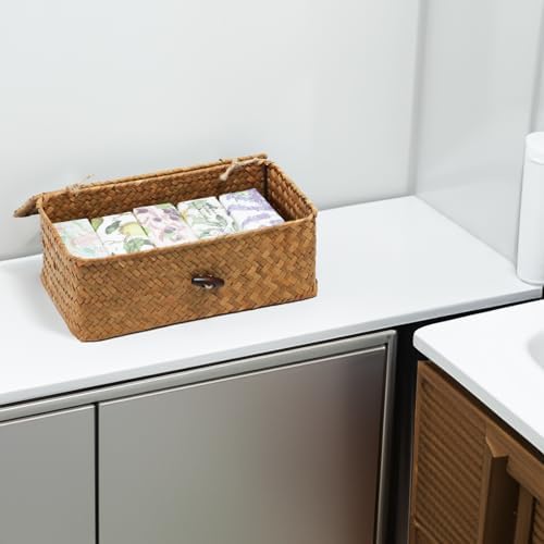 Wicker Storage Basket with Lid, Seagrass Storage Baskets for Organizing - Image 2