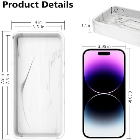 Gurygo 8" Ceramic Bathroom Vanity Tray for Kitchen Counter - Kitchen Soap Tray - Rectangular Ceramic Trays for Bathroom - Porcelain Large Serving Trays (Marble, Set/1) - Image 2