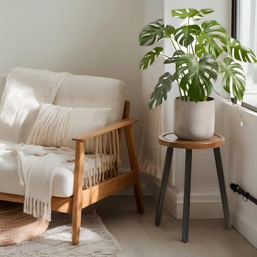 2-Pack Wood Plant Stands Indoor, 16.7" Tall Plant Stand Outdoor Mid-Century Plant Stool, Single Plant Table Modern Small Round Side/End Table for Living Room, Balcony, Office(Brown) - Image 2