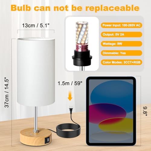 Unicozin Table Lamp with Wood Grain Base, 3 CCT 3000K/4500K/6500K & RGB Color Changing, Stepless Dimmable Small Bedside Lamp for Reading, Ambience Nightstand Light for Home Decor Party, White Shade - Image 5