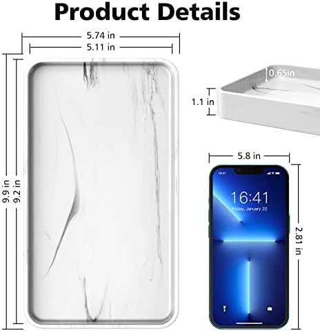 Gurygo 10" Vanity Tray for Bathroom - Hand Towel Tray Organizer for Paper Napkins - Bathroom Vanity Counter Organization - Ceramic Soap Dispenser Tray for Kitchen Counter (Marble White, Set/1)… - Image 3