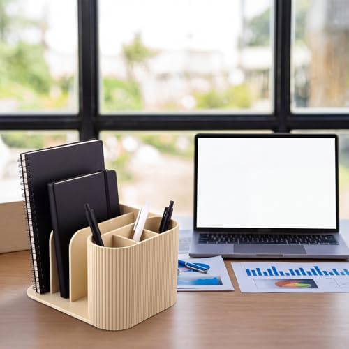 Junkin Desk Organizer 6 Compartments, Modern Ribbed Pen Holder Book Stand - Image 5