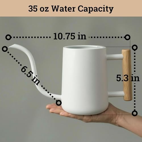 Metal Small Indoor Watering Can with Long Spout & Real Wood Handle, 35oz - Image 6