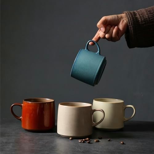 12oz Rustic Minimalist Ceramic Pottery Coffee Mug Set of 4, Lead-FreeTea Mug, Sturdy Tea cup, Handmade stoneware mugs for Tea Latte Milk for office and home by Unknown