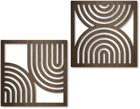 Putuo Decor Geometric Abstract Wall Art Set of 2, Modern Square Wooden Modern Arched Wall Decor for Living Room Bedroom Entryway, Minimalist Brown Wall Sculpture by PUTUODECOR