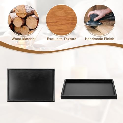 Wooden Serving Tray Rectangular Wood Serving Tray Decorative Platter, 15.8x11 Inch Fit for Home Decor Kitchen Coffee Table Candle Holder, (Black) - Image 4