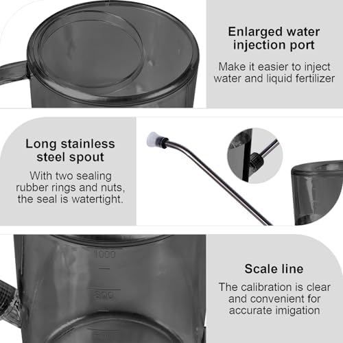 Plastic Watering Can - Small with Long Spout - 1/4 Gallon - 34 Oz - Grey - Image 3