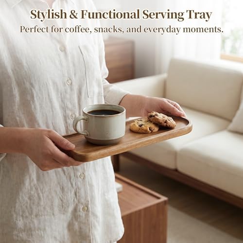 Small Wooden Tray | Acacia Wood Tray for Vanity, Bathroom Counter, Coffee Table & Toilet | Perfect for Jewelry, Remote, Keys & Catch All | Mini Charcuterie Board Serving Platter (Racetrack-Shaped) - Image 4
