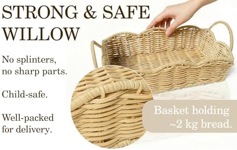 Scalloped Natural Rattan Storage Basket with Removable Cotton Lining, Leather Handles for Home, Kitchen, Bathroom Organization - Image 5
