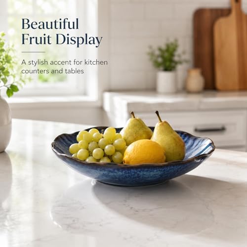 Blue Ceramic Decorative Bowl, 10.8in Navy Centerpiece Bowl for Coffee Table - Image 4