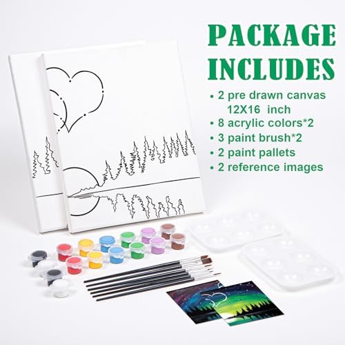 VOCHIC Sip and Paint for Adults,Pre Drawn Canvas 2 Pack Couples Painting Kit Party Date Night Couple Paint Art Kits 12x16 inch Valentine - Image 5