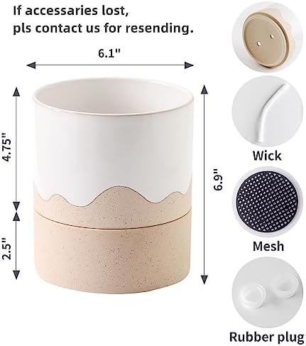 Nihow Ceramic Self Watering Plant Pot for Indoor Plants, 6 Inch,Cream White - Image 2