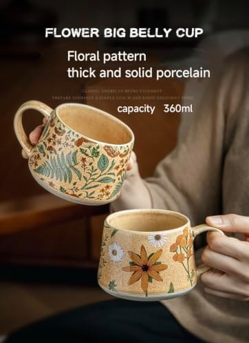 16OZ Ceramic Coffee Latte Mug, Cute Cup for Women, Ideal for Green Tea or Coffee,Hand Painted Floral Design Pottery Mug (sunflower) - Image 5