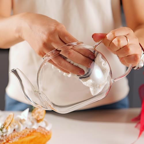 CNGLASS 900ml Glass Teapot with Removable Infuser,Clear Tea Kettle Stovetop Safe,Blooming and Loose Leaf Tea Maker - Image 5