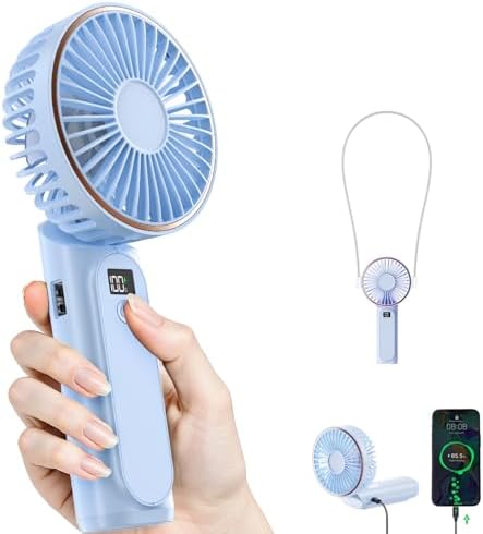 TUNISE Portable Handheld Fan, Portable Fan Rechargeable, 4000mAh, 180° Adjustable, 6 Speed Wind, Display Electricity in Real Time, USB Rechargeable Foldable Fan, Quiet Personal Fan as Power Bank by 3DGreetingCards